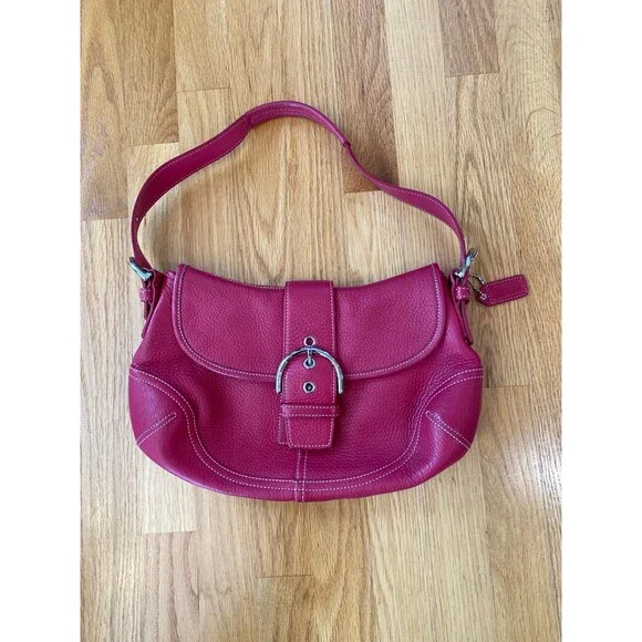 バッグ Coach Magenta Leather Soho Flap Purse 00 Vintage COACH Hamptons Soho Hot Pink/Fuchsia Leather Satchel